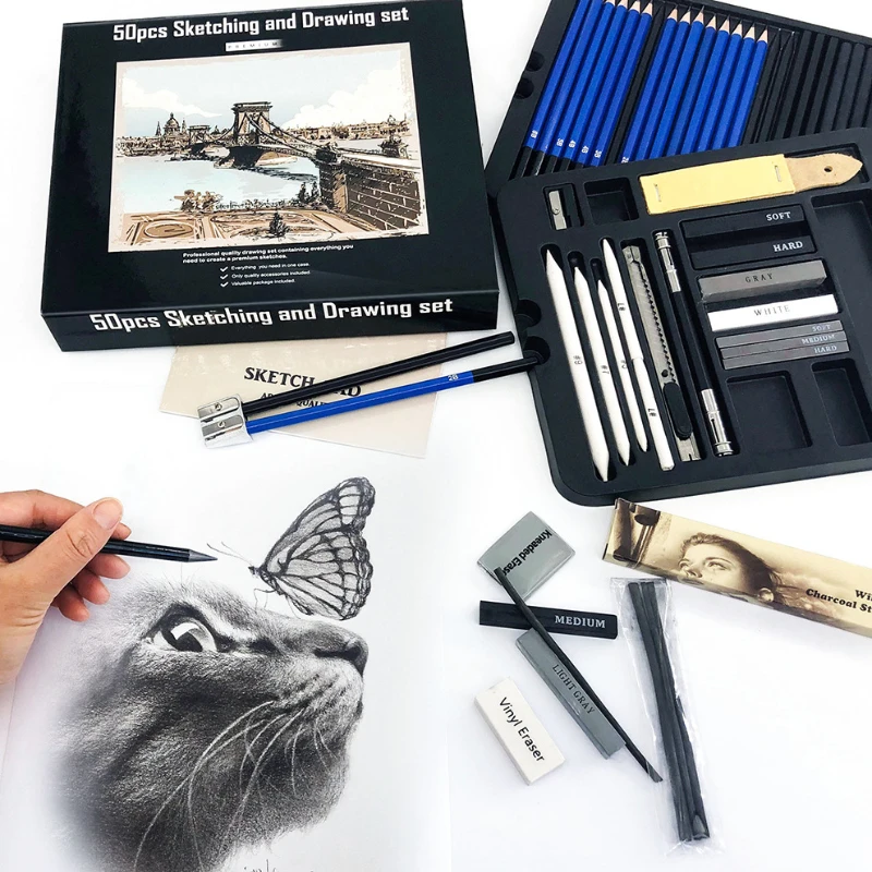 50 Buah Set Pensil Sketsa Pens - Sketching Charcoal Set ulasan dan harga
