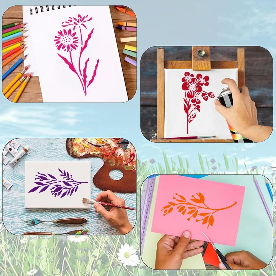18 Buah Stensil Daun Bunga Tem - Art Craft Activities ulasan dan harga