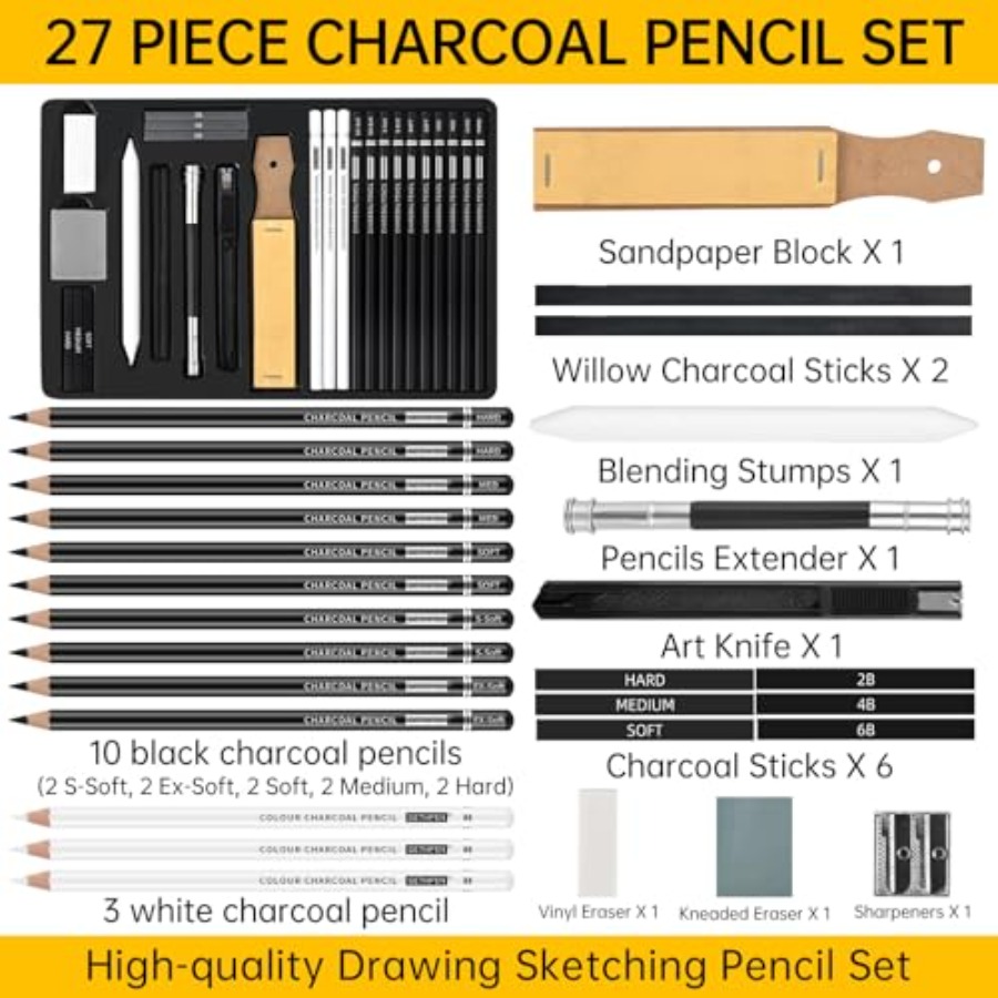 Set Gambar Arang 27 Buah - Pen - Sketching Charcoal Set ulasan dan harga