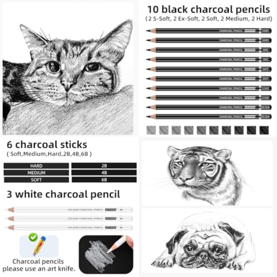 Set Gambar Arang 27 Buah - Pen - Sketching Charcoal Set ulasan dan harga